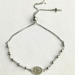 NWT Sterling Silver decade rosary prayer slider bracelet Cross charm